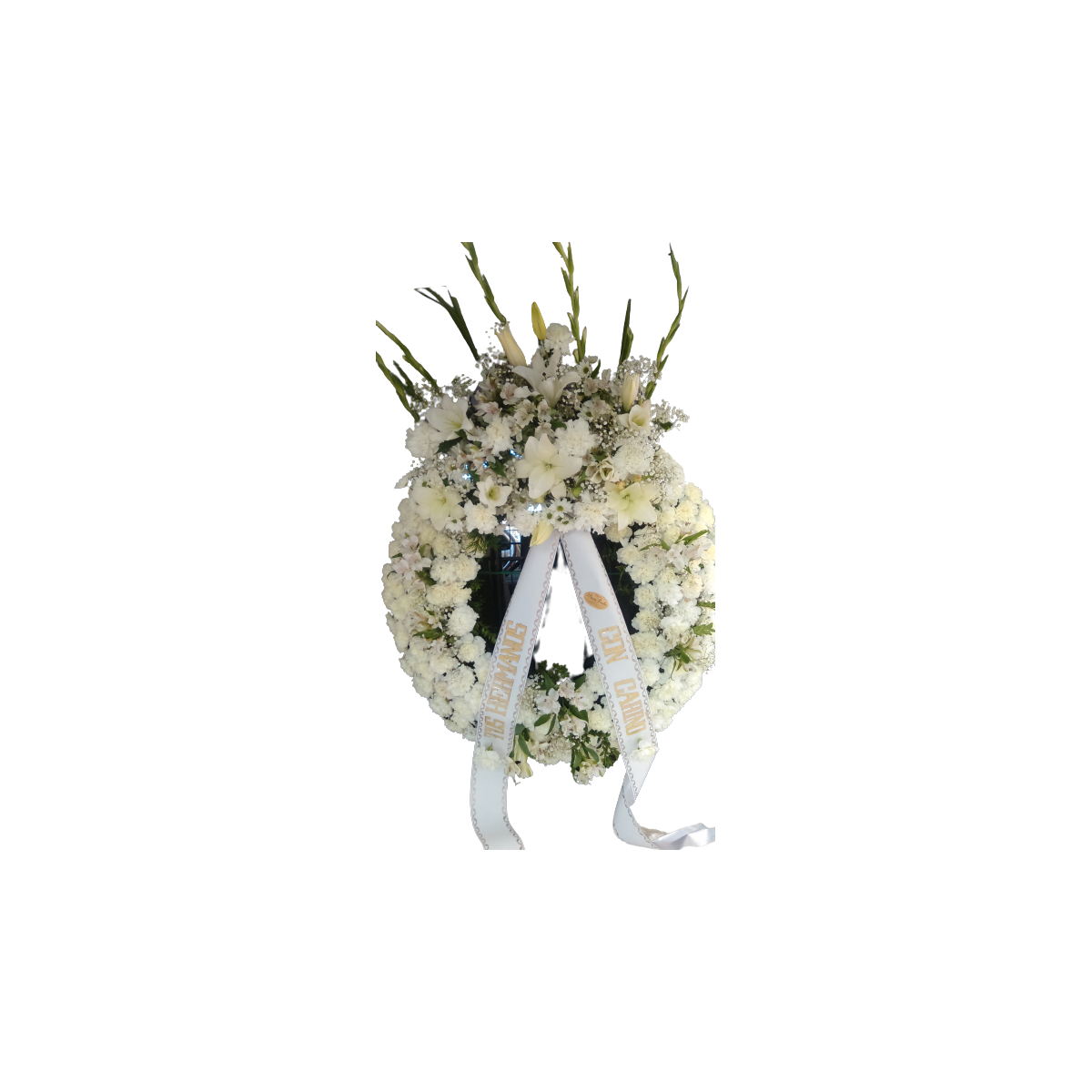 Corona de difunto blanca con dos cabezeros